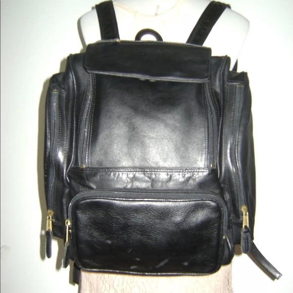frye black leather backpack